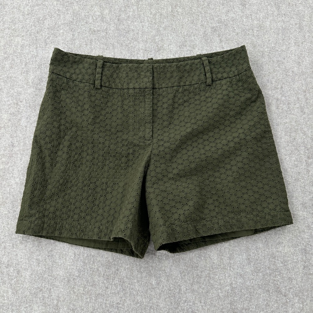 Talbots Eyelet Chino Shorts Womens 6 Green‎ Embroidered Pockets